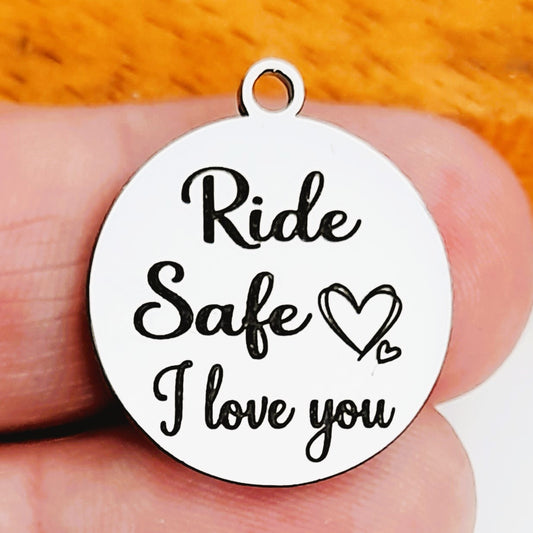 Ride Safe I Love You Charms – Bulk Pack Motorbike Stainless Steel Pendants - Tags