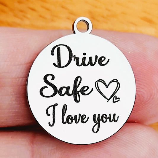 Drive Safe I Love You Charms – Bulk Pack Stainless Steel Pendants - Tags