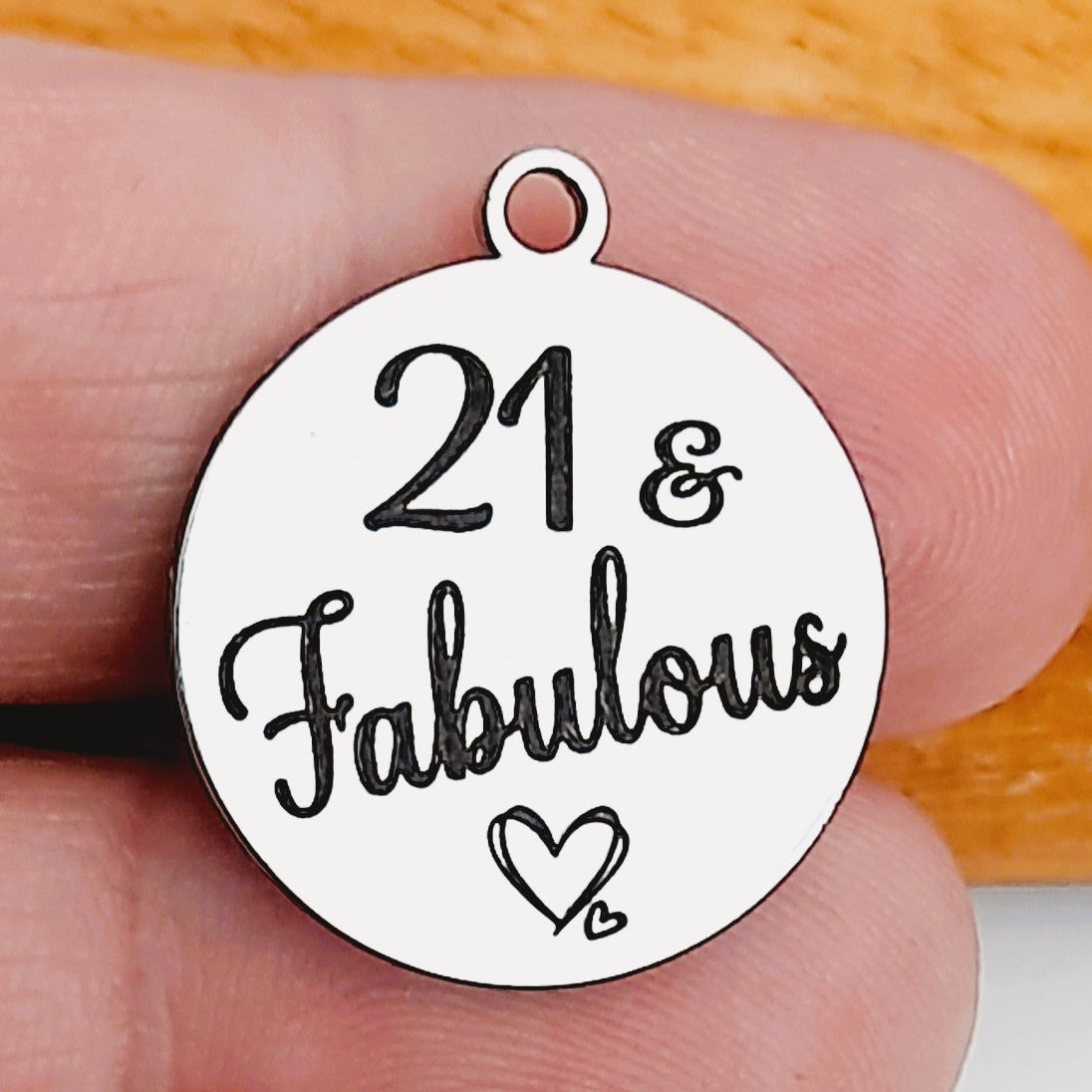 Fabulous Charms – Bulk Pack 16, 18, 21, 30, 40, 50, 60, 70, Stainless Steel Pendants - Tags