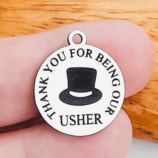 Usher Top Hat Charms – Bulk Pack Wedding Stainless Steel Pendants - Tags