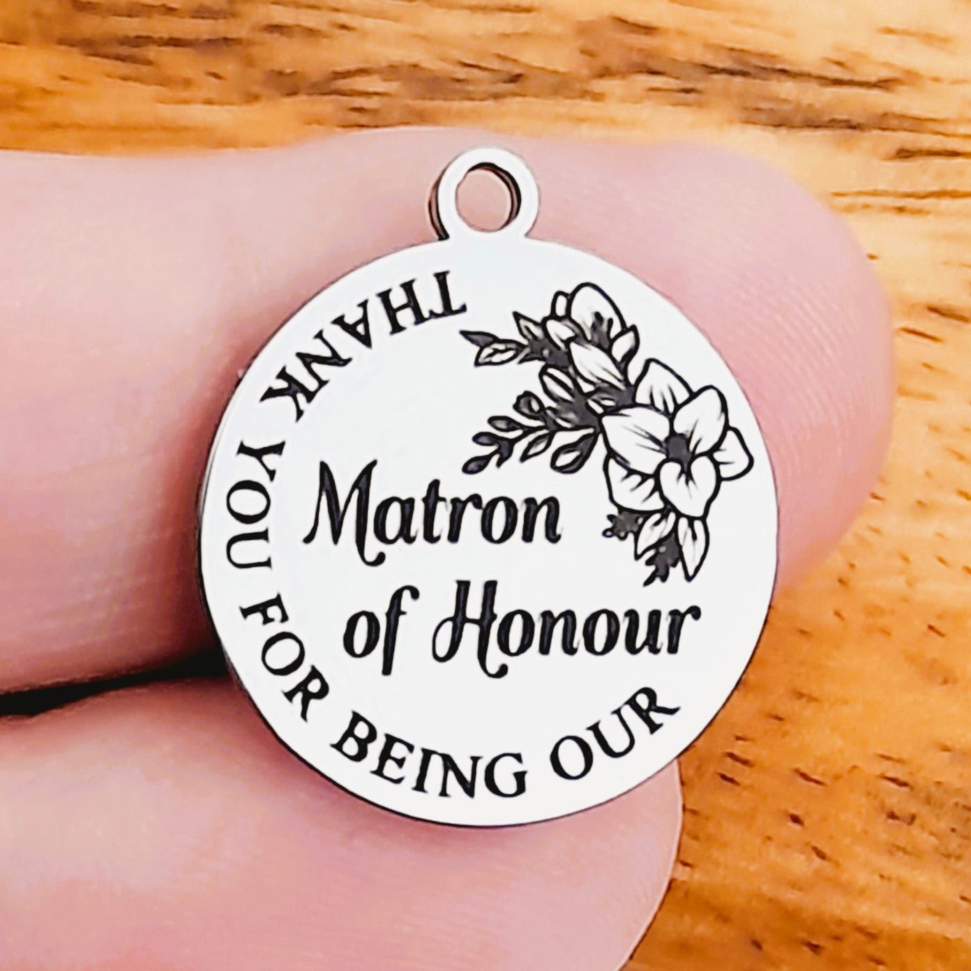 Matron of Honour Charms – Bulk Pack Wedding Flowers Stainless Steel Pendants - Tags