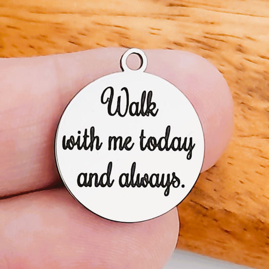 Walk with me today and always Charm – Bulk Pack Wedding Stainless Steel Pendants - Tags