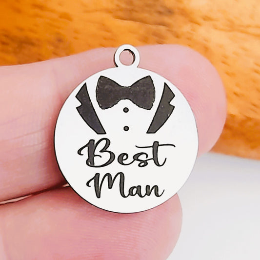 Best Man Tuxedo Charm – Bulk Pack Wedding Stainless Steel Pendants - Tags