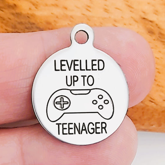 Levelled up to Teenager Charms – Bulk Pack Gamer Stainless Steel Pendants - Tags