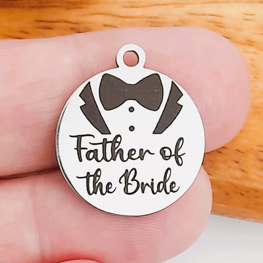 Father of the Bride / Groom Charm – Bulk Pack Wedding Stainless Steel Pendants - Tags