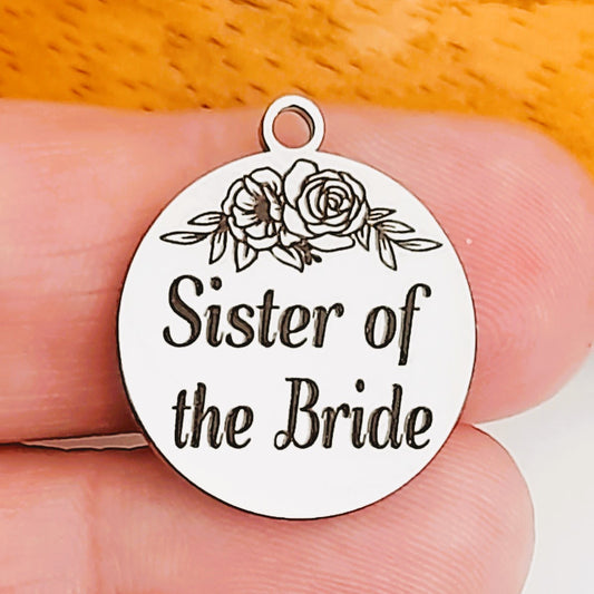 Sister of the Bride or Groom Charm – Bulk Pack Wedding Stainless Steel Pendants - Tags