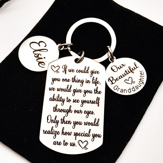 Granddaughter Keychain – Personalised Gift from Grandma, Grandad, or Both – Sentimental Birthday or Christmas Present