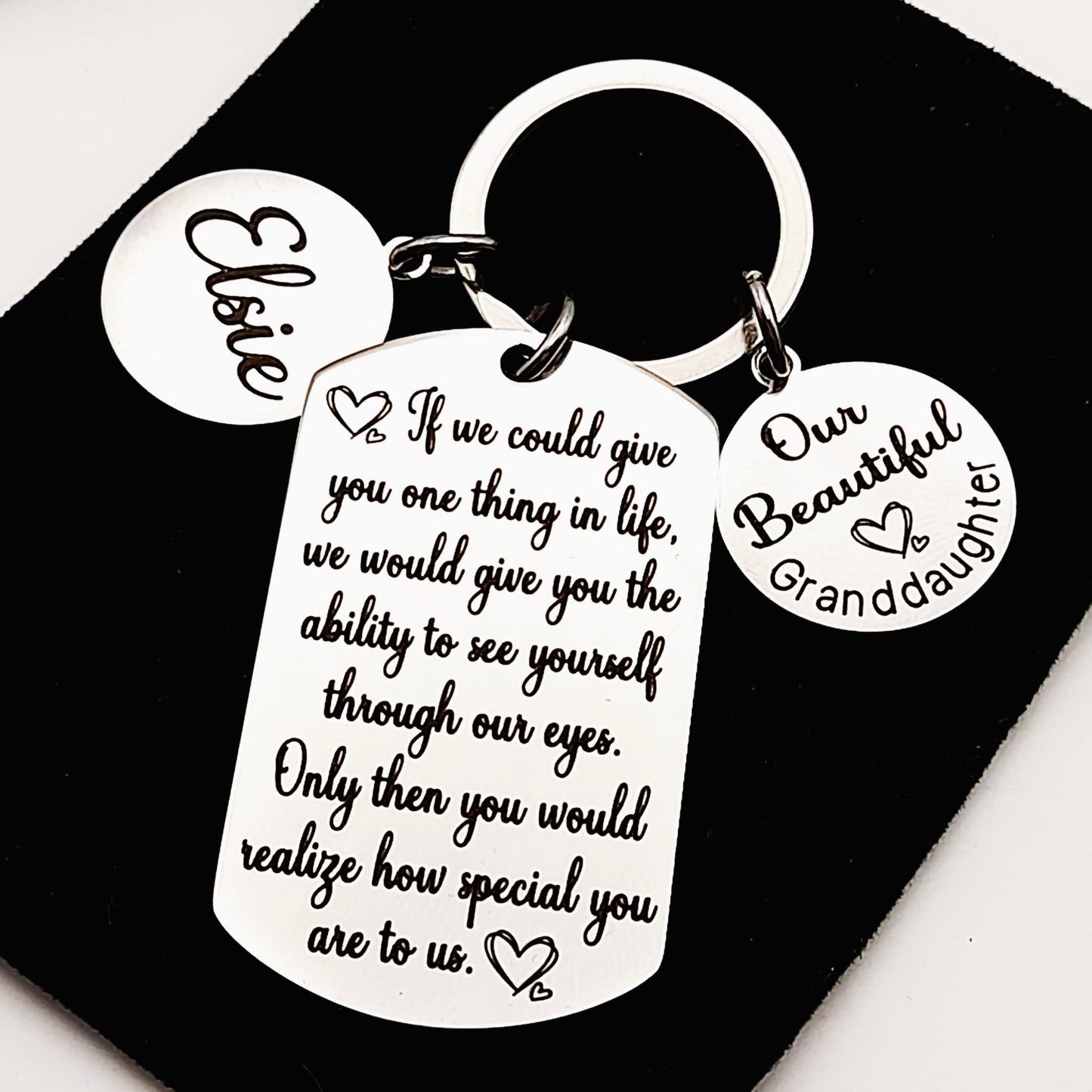 Granddaughter Keychain – Personalised Gift from Grandma, Grandad, or Both – Sentimental Birthday or Christmas Present