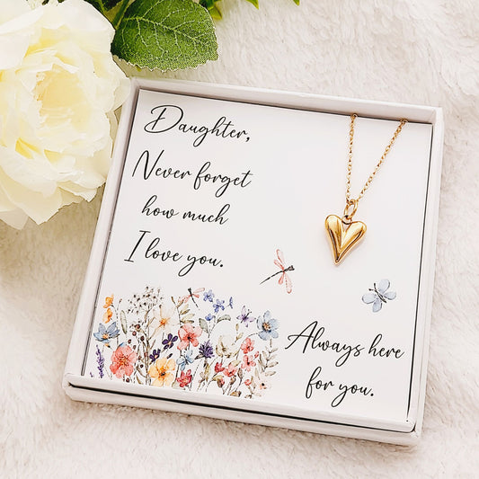 Daughter Love Heart Necklace from a Parent – Wildflower Design Gift Box.