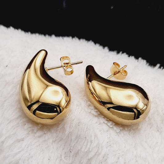 Chunky Teardrop Stainless Steel 18k Gold Plated Earrings