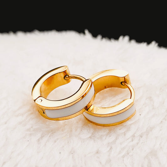 White Enamel Huggie Hoop Earrings – Stainless Steel 18K Gold Plated