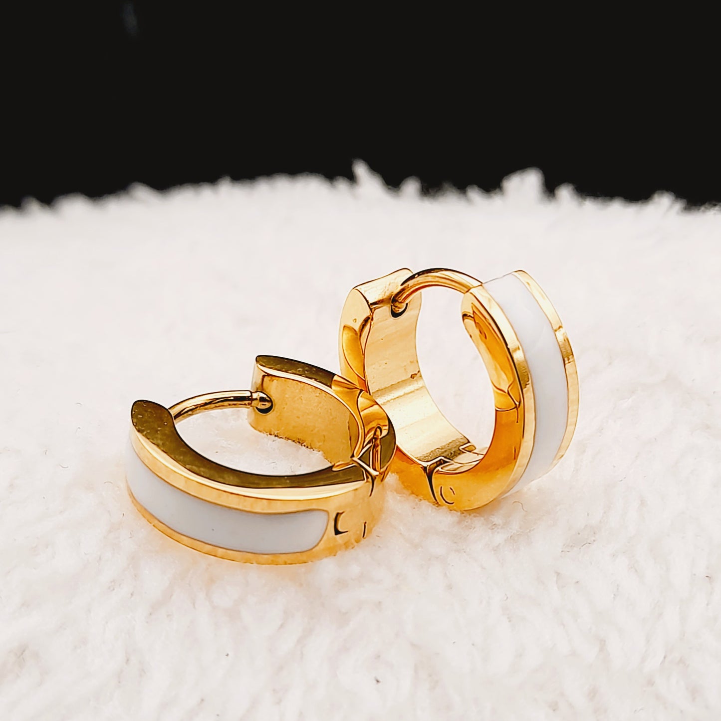 White Enamel Huggie Hoop Earrings – Stainless Steel 18K Gold Plated