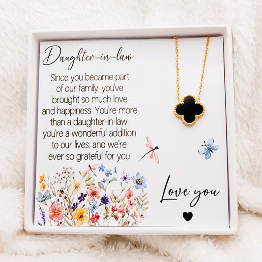 Daughter-in-Law Necklace with Sentimental Quote – Wildflower Design Gift Box