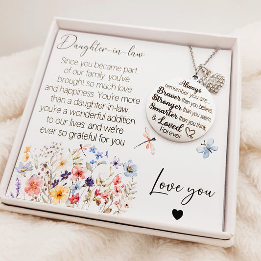 Daughter-in-Law Necklace with heartfelt Quote – Wildflower Design Gift Box