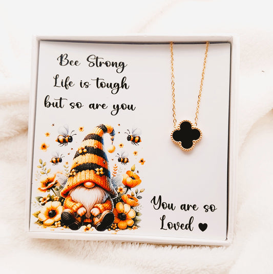 Gnome Design 'Bee Strong' Necklace – Life Is Tough but So Are You, Inspirational Gift