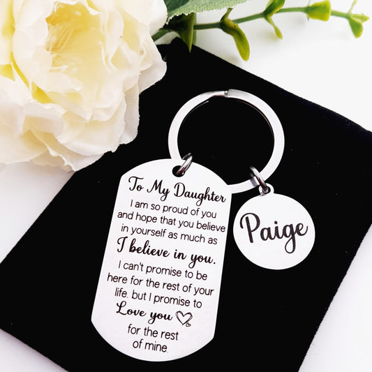 Personalised Daughter Keychain – From Mum, Dad, or Both – Sentimental Gift for Birthday, Christmas, or Graduation