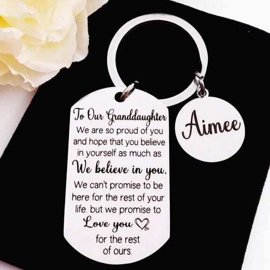 Granddaughter Keychain – Personalised Gift from Grandma, Grandad, or Both – Sentimental Birthday or Christmas Present