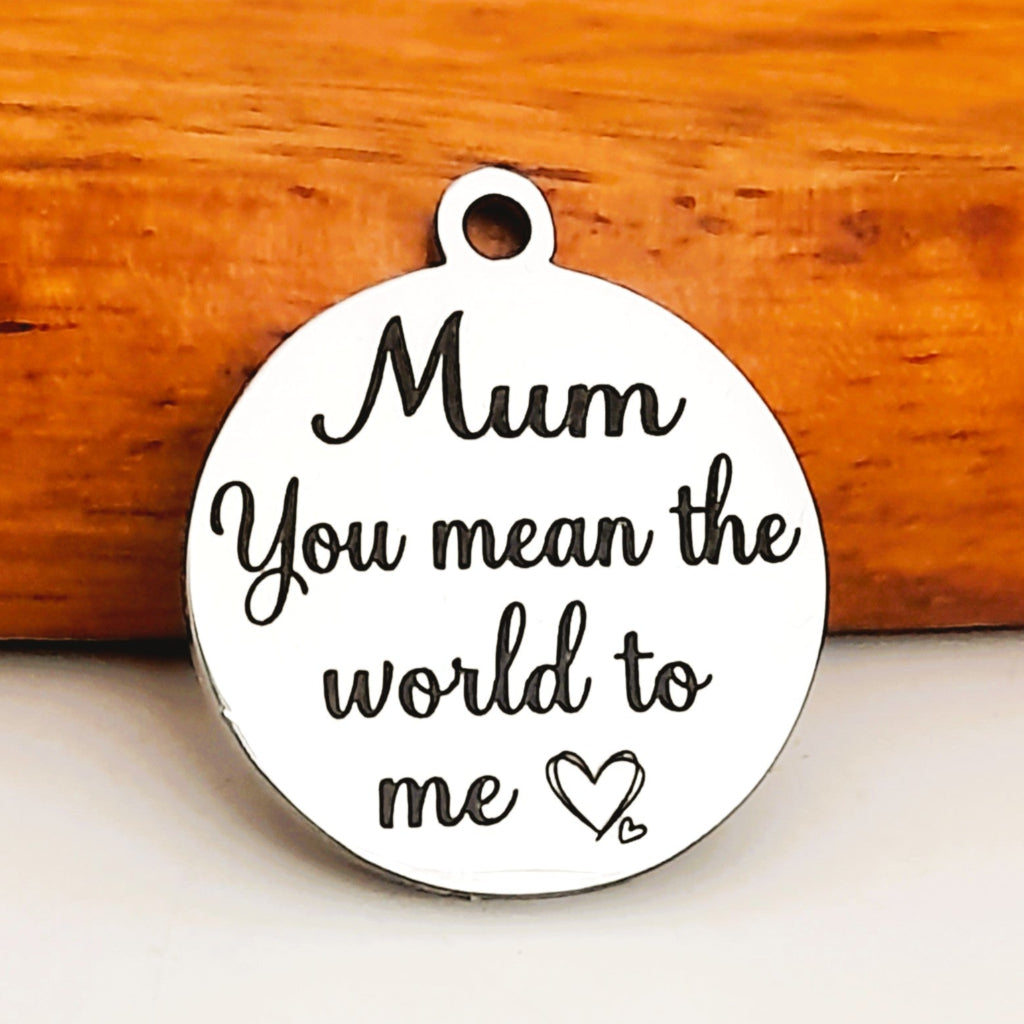 Mum world to me charms, Bulk Packs, Stainless Steel Pendants - Tags