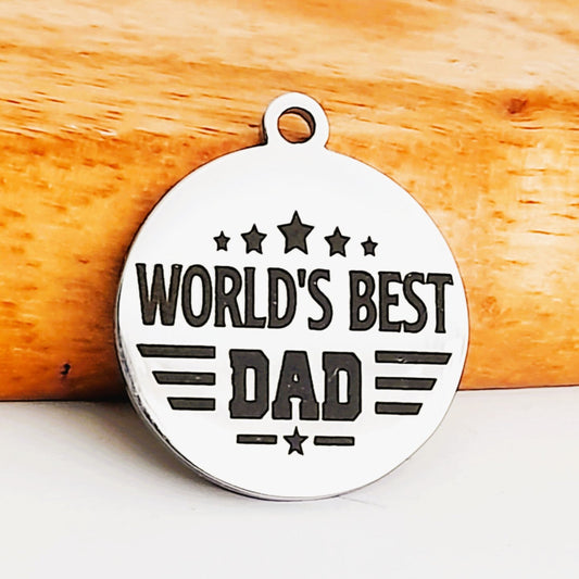 World's Best Dad charms, Bulk Packs, Stainless Steel Pendants - Tags