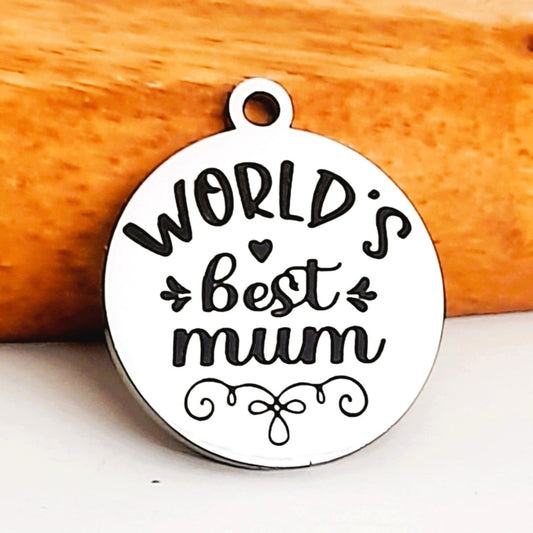World's best mum charms, Bulk Packs, Stainless Steel Pendants - Tags