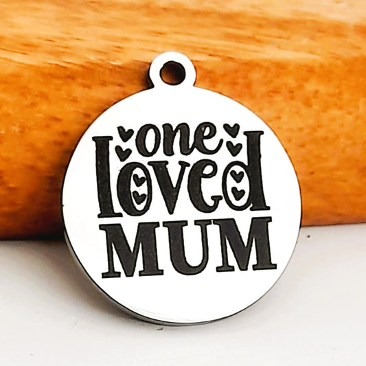 One loved Mum charms, Bulk Packs, Stainless Steel Pendants - Tags