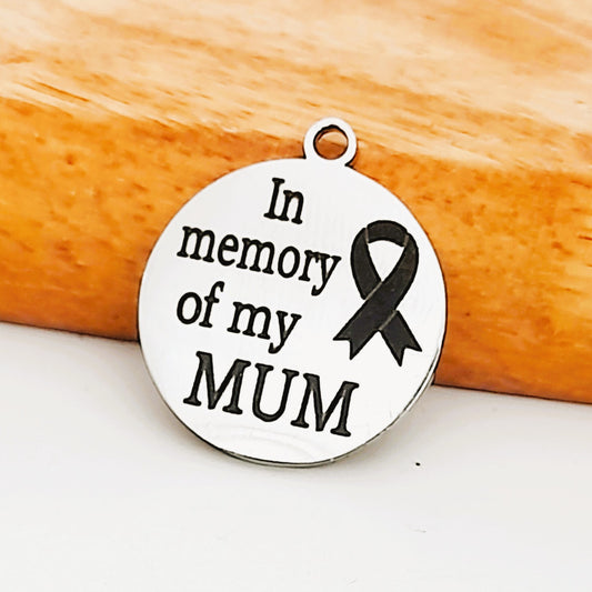 Memory of Mum Charms, Bulk Packs, Stainless Steel Gold and Silver Colour Pendants - Tags