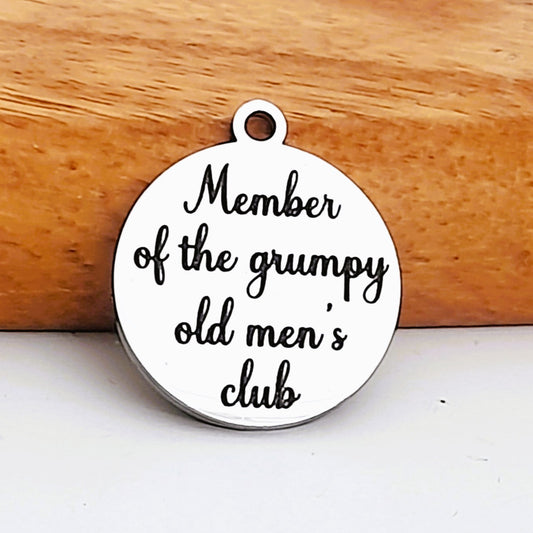 Grumpy Old Men Club Charms, Bulk Packs, Stainless Steel Gold and Silver Colour Pendants - Tags