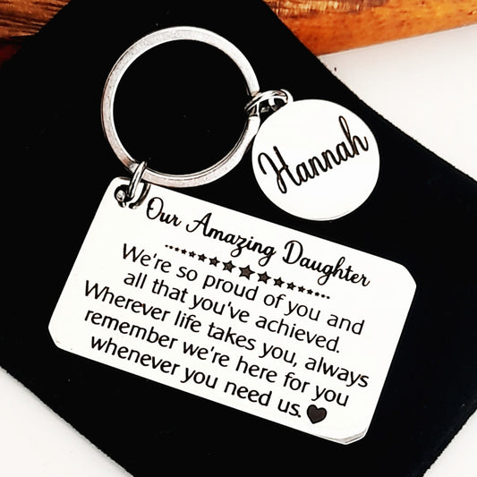 Personalised Daughter Keychain – Gift from Parents – Sentimental Gift for a Birthday