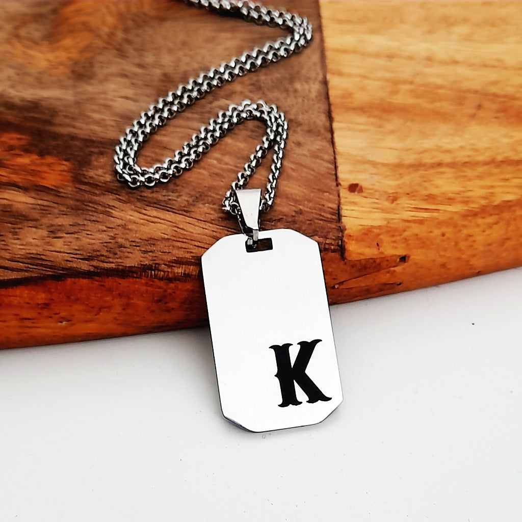 Men's Biker Necklace – Stainless Steel Engraved Initial & Ride Safe Message