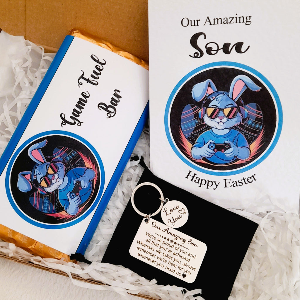 Son Easter Bunny Gamer Gift Box – Card, Keychain and Chocolate