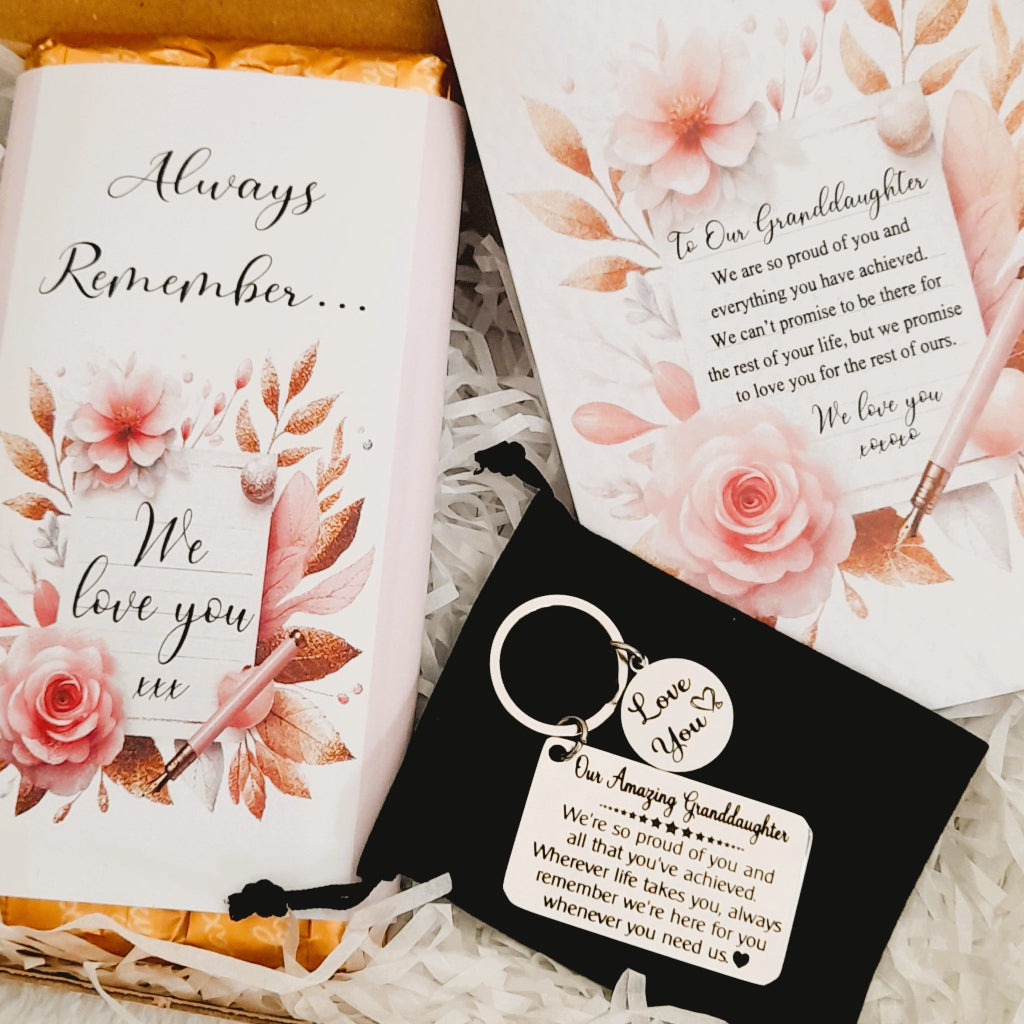Granddaughter written letter Gift Box – Card, Keychain and Chocolate