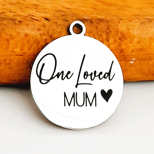 One Loved Mum charms, Bulk Packs, Stainless Steel Pendants - Tags