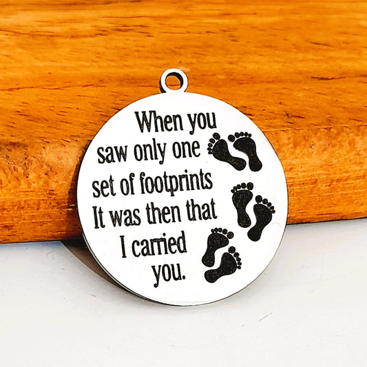It Was Then That I Carried You Charms, Bulk Packs, Stainless Steel Gold and Silver Colour Pendants - Tags