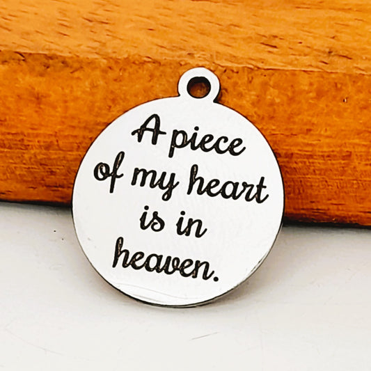 Piece of My Heart Is In Heaven Charms, Bulk Packs, Stainless Steel Gold and Silver Colour Pendants - Tags