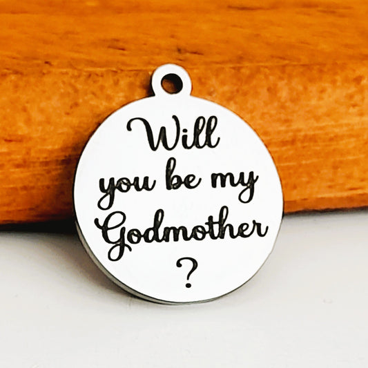 Be My Godmother Charms, Bulk Packs, Stainless Steel Gold and Silver Colour Pendants - Tags