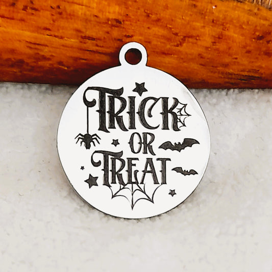 Trick or Treat Charms, Bulk Packs, Stainless Steel Gold and Silver Colour Pendants - Tags