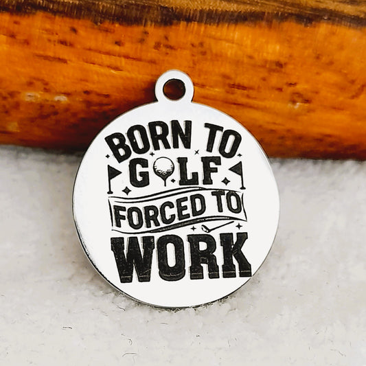 Born To Golf Charms, Bulk Packs, Stainless Steel Gold and Silver Colour Pendants - Tags