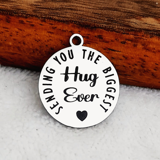 Biggest Hug Ever Charms, Bulk Packs, Stainless Steel Gold and Silver Colour Pendants - Tags