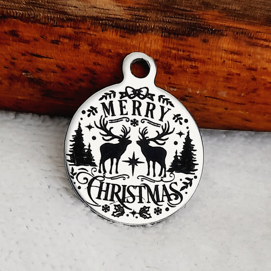 Merry Christmas Charms, Bulk Packs, Stainless Steel Gold and Silver Colour Pendants - Tags