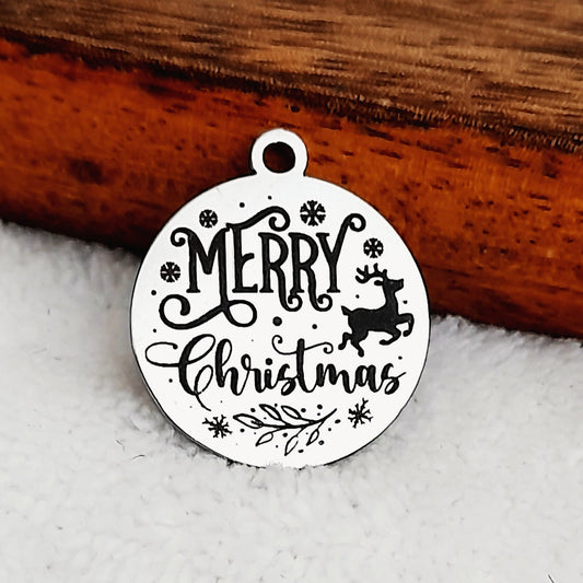 Merry Christmas Charms, Bulk Packs, Stainless Steel Gold and Silver Colour Pendants - Tags