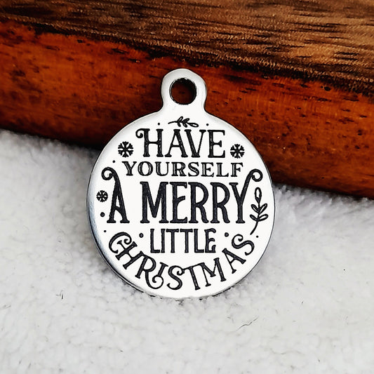 Merry Little Christmas Charms, Bulk Packs, Stainless Steel Gold and Silver Colour Pendants - Tags