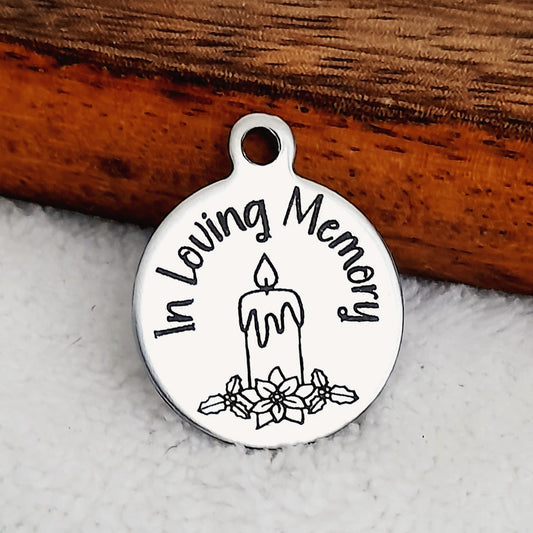 In Loving Memory Charms, Bulk Packs, Stainless Steel Gold and Silver Colour Pendants - Tags