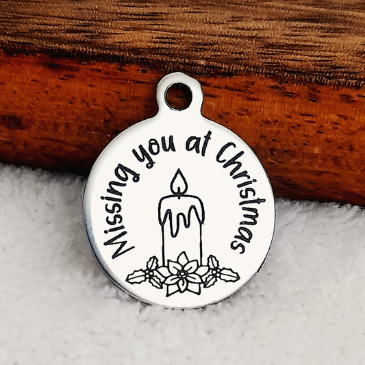 Missing You at Christmas Charms, Bulk Packs, Stainless Steel Gold and Silver Colour Pendants - Tags