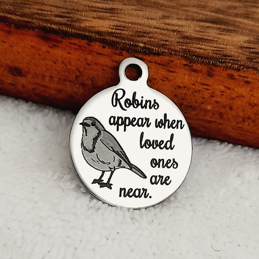Robins Appear Loved Ones Charms, Bulk Packs, Stainless Steel Gold and Silver Colour Pendants - Tags