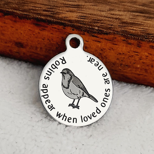 Robins Appear Loved Ones Charms, Bulk Packs, Stainless Steel Gold and Silver Colour Pendants - Tags