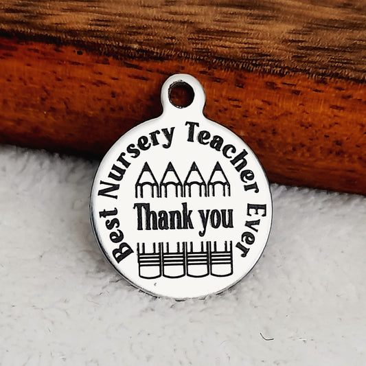 Best Nursery Teacher Charms, Bulk Packs, Stainless Steel Gold and Silver Colour Pendants - Tags