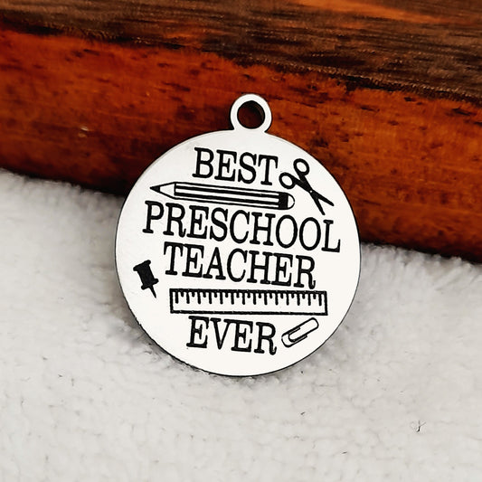 Best Preschool Teacher Charms, Bulk Packs, Stainless Steel Gold and Silver Colour Pendants - Tags