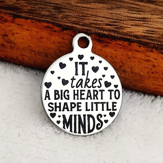 Big Heart Shapes Little Minds Charms, Bulk Packs, Stainless Steel Gold and Silver Colour Pendants - Tags