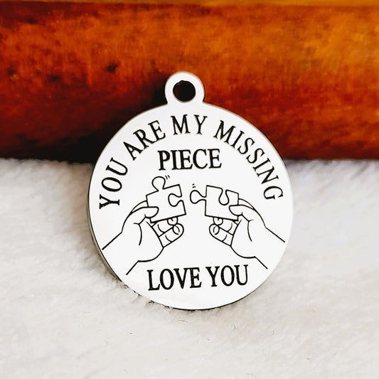 Missing Piece Love You Charms, Bulk Packs, Stainless Steel Gold and Silver Colour Pendants - Tags