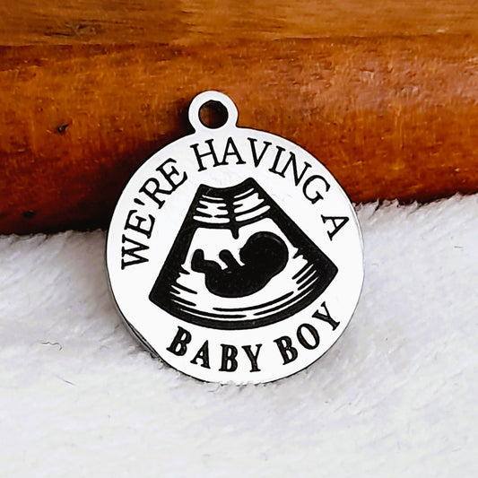 Baby Boy Charms, Bulk Packs, Stainless Steel Gold and Silver Colour Pendants - Tags